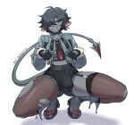 alternate_species anthro aru_borowski bangs black_hair blue_eyes boots bottomwear bulge clothing ear_piercing femboy footwear furrification gloves hair handwear hi_res hoyoverse jacket jane_doe_(zenless_zone_zero) legwear male mammal mihoyo murid murine piercing rat rodent shoes short_hair shorts sitting solo spread_legs spreading stockings suspender_straps topwear torn_clothing torn_legwear torn_stockings zenless_zone_zero