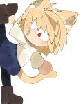 2026 4:5 :3 absurd_res abyss_creature_(artist) ahoge animal_humanoid biped black_clothing black_legwear blonde_hair blue_bottomwear blue_clothing blue_skirt boots bottomwear cat_humanoid clothed clothing colored digital_media_(artwork) eye_through_hair featureless_hands felid felid_humanoid feline feline_humanoid female female_humanoid flexible footwear front_view full-length_portrait fully_clothed hair hi_res humanoid inner_ear_fluff legwear light_body light_skin mammal mammal_humanoid monotone_tail neco-arc one_leg_up portrait raised_leg red_eyes shirt shoes simple_background skirt solo splits spread_legs spreading standing tail tan_ears tan_tail topwear translucent translucent_hair tsukihime tuft type-moon vertical_splits white_background white_clothing white_inner_ear_fluff white_shirt white_topwear
