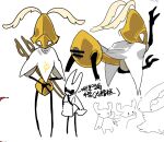 2026 against_surface against_wall ambiguous_gender anthro arthropod ass_up black_eyes black_limbs bottomless bottomless_anthro censor_bar chinese_text cloak clothed clothing colored_sketch digital_media_(artwork) dot_eyes exclamation_point feather_tuft feathers female female_(lore) genitals gesture grey_vulva group hand_gesture handwritten_text hollow_knight:_silksong hollow_knight_(character) hollow_knight_(franchise) hornet_(hollow_knight) looking_at_viewer looking_back melee_weapon nonbinary_(lore) oxide_cat presenting presenting_vulva robot_anthro robot_vulva second_sentinel shaded shadowed_eyes simple_background simple_eyes simple_shading sketch standing stick_arms stick_legs sword sword_on_back team_cherry text the_knight_(hollow_knight) translation_request tuft v_sign vessel_(species) vulva weapon weapon_on_back white_background white_body white_cloak white_clothing white_eyes white_head yellow_body yellow_feather yellow_head