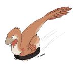 ambiguous_gender andromorph_(lore) cleaning_tool dinosaur dromaeosaurid feathered_tail feathered_wings feathers feral orange_body ovi_(raptoreggs) prehistoric_species raptoreggs reptile roomba saurischian scalie simple_coloring sitting solo speed_lines tail text theropod vacuum_cleaner wings