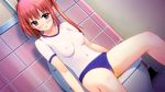  1girl blush bodypaint breasts censored looking_at_viewer mink_(company) nipples painted_clothes parted_lips peeing red_eyes red_hair sister_scheme_3 solo teeta_j toilet toilet_use 