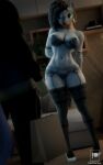 3d_(artwork) 5:8 anthro biped black_hair blue_eyes bottomwear bra breasts clothed clothing detailed_background digital_media_(artwork) ear_piercing ear_ring equid equine female foxventus friendship_is_magic garter_belt garter_straps grey_body hair hasbro hi_res inside legwear mammal my_little_pony panties pants piercing pupils ring_piercing smile standing thigh_highs underwear zebra zecora_(mlp)