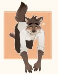 2026 all_fours anthro bagwormy black_nose blush canid canine canis cheek_tuft claws dreamworks facial_tuft feet finger_claws fur grey_body grey_fur head_tuft heart_symbol hi_res looking_at_viewer male mammal mr._wolf_(the_bad_guys) multicolored_body multicolored_fur pawpads rolled_up_sleeves simple_background smile smiling_at_viewer solo the_bad_guys tuft two_tone_body two_tone_fur wolf yellow_sclera