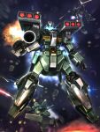 5_fingers air_vent ambiguous_gender antennae_(anatomy) armored_body battle beam_rifle blue_visor cosmic_background explosion face_plate fingers firing_weapon glowing_visor green_body group gun gundam hi_res hiwa_industry holding_gun holding_object holding_ranged_weapon holding_rifle holding_shield holding_weapon laser_beam machine mecha military_vehicle missile_pod mobile_suit mobile_suit_gundam mobile_suit_gundam_unicorn motion_lines ranged_weapon rgm-89_jegan rgm-89d_jegan_d_type rgm-89s_stark_jegan rifle robot robotic_arms robotic_hand robotic_legs rocket_launcher shield space space_background thrusters trio weapon