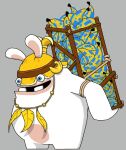2018 anthro armband armor banana bent_arm biped blue_eyes buckteeth_(lower_incisors) cel_shading chest_(container) colored crossover digital_drawing_(artwork) digital_media_(artwork) english_description feather_necklace featureless_crotch featureless_legs food fruit full-length_portrait fur grey_background headgear helmet holding_chest jewelry lagomorph long_ears male male_anthro mammal mario_bros mario_plus_rabbids_kingdom_battle mostly_nude_anthro mostly_nude_male multicolored_body necklace nintendo noseless open_mouth open_smile overweight overweight_anthro overweight_male plant portrait pupils rabbid raving_rabbids rayman_(series) shaded short_legs simple_background smile smuggler_(mario_plus_rabbids) solo standing tan_armband tan_body tan_inner_ear tan_skin teeth thekingofscares three-quarter_view two_tone_body ubisoft white_body white_fur white_sclera yellow_helmet