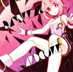  album_cover bad_id bad_pixiv_id cover gloves highres open_mouth original outstretched_arm pink_hair polka_dot red_eyes robot_joints shards sleeveless solo white_gloves zombie_neko 