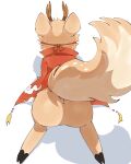 2026 4:5 absurd_res abyss_creature_(artist) all_fours ambiguous_anthro ambiguous_gender anthro antlers big_tail biped bird's-eye_view bodily_fluids bottomless bottomless_ambiguous bottomless_anthro brown_body brown_ears brown_fur brown_tail butt cape cape_only clothed clothing cloven_hooves colored countershade_fur countershade_tail countershading deer digital_media_(artwork) fabulous_beasts featureless_crotch fluffy fluffy_tail full-length_portrait fur hi_res high-angle_view hooves horn kemono male_(lore) mammal mostly_nude multicolored_body multicolored_fur multicolored_tail portrait raised_tail rear_view red_cape red_clothing shaded sibuxiang_the_deer_(fabulous_beasts) simple_background solo sweat sweatdrop tail tan_body tan_fur tan_tail two_tone_body two_tone_fur two_tone_tail white_background