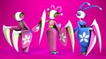 16:9 2026 3d_(artwork) antennae_(anatomy) anthro arthropod arthropod_abdomen asian_clothing blue_clothing blue_eyelids blue_kimono breast_size_difference breasts clothing deltarune digital_media_(artwork) east_asian_clothing extroke eyelashes featureless_feet feet female floral_print full-length_portrait green_eyes green_sclera group half-closed_eyes hi_res insect japanese_clothing kimono looking_at_viewer mantis mantis_(deltarune) medium_breasts narrowed_eyes non-mammal_breasts open_mouth pink_background pink_clothing pink_eyelids pink_kimono portrait purple_eyes purple_sclera raptorial_(anatomy) simple_background small_breasts source_filmmaker_(artwork) standing trio undertale_(series) white_body wide_hips widescreen