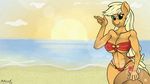  anthro applejack_(mlp) big_breasts breasts cleavage clothed clothing earth_pony equine female friendship_is_magic horse malamol mammal my_little_pony pony skimpy solo swimsuit 