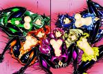  bad_end_beauty bad_end_happy bad_end_march bad_end_peace bad_end_precure bad_end_sunny bat_wings blonde_hair blue_hair bodysuit breastless_clothes breasts dark_persona fingerless_gloves gloves gradient gradient_background green_hair latex multiple_girls nipples pink_hair precure pussy red_hair smile_precure! spread_legs spread_pussy wings 