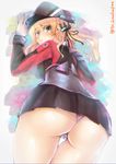  artist_name ass cyanomirahi iron_cross kantai_collection looking_back panties prinz_eugen_(kantai_collection) skirt solo thighs underwear white_panties 