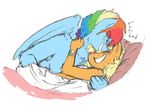  2015 anthro anthrofied applejack_(mlp) blush clothed clothing couple cuddling duo equine female friendship_is_magic hair half-dressed horse hug male male/female mammal multicolored_hair my_little_pony nolycs nuzzling pegasus pony rainbow_dash_(mlp) rainbow_hair topless wings 