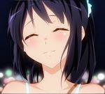  bangs black_hair blurry bokeh closed_eyes closed_mouth collarbone commentary_request depth_of_field facing_viewer hair_ornament hibike!_euphonium highres kousaka_reina long_hair night outdoors ponytail portrait smile solo taka-chan 