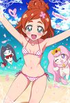  :d beach bikini blue_eyes breasts cat day dog go!_princess_precure haruno_haruka heart heart_print highres jewel_(the_black_canvas) looking_at_viewer miss_siamour ocean open_mouth outstretched_arms precure puff_(go!_princess_precure) red_hair short_hair small_breasts smile solo_focus swimsuit 