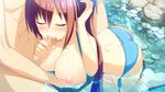  artist_request bikini blush breast_grab breasts censored character_request cum cum_in_mouth eyes_closed fellatio grabbing large_breasts nipples oral source_request swimsuit 