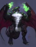  anthro balls dragon erection goroguro male muscular muscular_male nude open_mouth simple_background solo standing vein wings 
