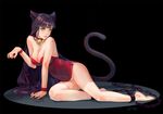 animal_ears artist_name bangs bdsm bell bell_collar black_background blunt_bangs bondage bound breasts cat_ears cat_tail chain cleavage collar coney cuffs jingle_bell large_breasts long_hair paw_pose purple_hair shackles solo tail thighhighs very_long_hair yellow_eyes 