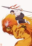  akutsumi aotsuki_ushio beast_spear black_hair long_hair multiple_boys polearm short_hair spear tora_(ushio_to_tora) ushio_to_tora weapon 