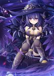  akatuti bird black_hair breasts crow fantasy hat jewelry large_breasts long_hair original red_eyes solo thighhighs witch witch_hat 