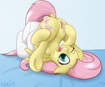 10art1 anus bed blue_background clitoris cutie_mark equine female fluttershy_(mlp) friendship_is_magic fur hair hooves horse mammal masturbation my_little_pony one_eye_closed open_mouth pillow pink_hair plain_background pony pussy solo underhoof wings yellow_fur 