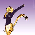  a_cat_is_fine_too blonde_hair cheetah clothing feline female hair long_hair mammal scorpdk shirt solo 