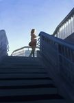  commentary contrast kneehighs original pedestrian_bridge school_uniform skirt solo stairs tnt_(aaaazzzz) twilight wind 