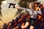  brown_eyes brown_hair cz-75 dreadtie gun handgun highres long_hair md5_mismatch original solo weapon 