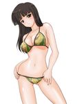  bikini brown_eyes brown_hair camouflage contrapposto expressionless girls_und_panzer hand_on_hip long_hair looking_at_viewer matsui_yasutsugu mature nishizumi_shiho simple_background solo standing swimsuit white_background 