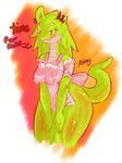  actionbastardvirginblstr anthro blush bottomless breasts clothed clothing dragon female green_skin half-dressed lactating orange_eyes smile solo standing thick_thighs 