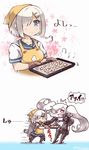  :&gt; apron art_shift baking_sheet bikini_top black_legwear blue_eyes comic commentary_request cookie food gloves hair_ornament hair_over_one_eye hairpin hamakaze_(kantai_collection) highres jacket kantai_collection long_hair machinery multiple_girls navel open_mouth orange_apron oven_mitts pantyhose pleated_skirt red_eyes school_uniform serafuku shinkaisei-kan short_hair silver_hair skirt southern_ocean_oni tanaka_kusao tenugui translation_request twitter_username valentine white_hair white_skin 