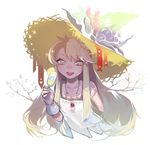  :d bad_id bad_twitter_id blonde_hair champagne_flute cup dress drinking_glass hat herme_(ohisashiburi) jewelry long_hair necklace ohisashiburi open_mouth original slit_pupils smile solo sun_hat teeth white_dress wrist_cuffs 