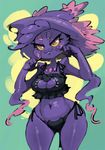  anthro bittenhard blush breasts clothed clothing female finger_smile ghost hat mismagius navel nintendo pok&eacute;mon red_eyes smile solo spirit underwear video_games wide_hips yellow_sclera 