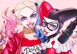  alan_campos alanscampos batman_(series) blue_eyes dc_comics dccu deviantart_thumbnail domino_mask dual_persona female harley_quinn lipstick makeup mask multiple_persona resized simple_background solo suicide_squad twintails 