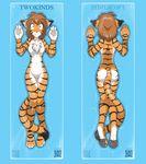  anthro blank_stare bookmark breasts butt chest_tuft digital_media_(artwork) english_text featureless_crotch feline female flora_(twokinds) fur hair looking_at_viewer mammal nude orange_fur plain_background solo stripes text tiger tom_fischbach tuft twokinds white_fur 