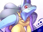  anthro big_breasts breasts day-t female lucario nintendo pok&eacute;mon red_eyes solo tagme video_games 