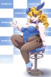  blonde_hair blue_eyes bovine breasts bunny_costume cattle female hair kemono long_hair mammal 御多＝席 