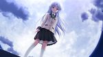  angel_beats! cloud game_cg kneehighs long_hair moon na-ga night red_eyes school_uniform sky solo tenshi_(angel_beats!) 