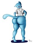  2015 anthro big_butt bottomless butt cat clothed clothing feline female half-dressed looking_back mammal nicole_watterson plain_background rear_view solo suirano the_amazing_world_of_gumball white_background 