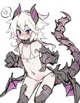  :o anger_vein blush eyebrows eyebrows_visible_through_hair fang flat_chest front-tie_top horns messy_hair monster_girl nose_blush original panties purple_eyes side-tie_panties solo spoken_anger_vein tail tomcat_(moconeko) underwear v-shaped_eyebrows white_background white_hair wings 