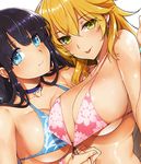  bikini black_hair blonde_hair blue_eyes bracelet breasts choker cleavage collarbone earrings huge_breasts jewelry katsurai_yoshiaki large_breasts long_hair looking_at_viewer multiple_girls original smile swimsuit tongue tongue_out wet yellow_eyes 