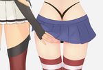  absurdres aekly ass ass_grab black_panties elbow_gloves fingerless_gloves from_behind g-string gloves grabbing_another's_ass grey_background groping hand_on_another's_ass highleg highleg_panties highres kantai_collection lower_body microskirt multiple_girls nagato_(kantai_collection) panties pleated_skirt shimakaze_(kantai_collection) simple_background skirt striped striped_legwear thighhighs thong underwear waist_down yuri 