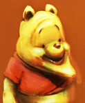  ambiguous_gender black_eyes jersey montesqq orange_background plain_background pointy_chin pooh_bear realistic smile solo what winnie_the_pooh_(franchise) yellow_body 