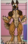  brown_fur canine clothed clothing comic fur green_eyes half-dressed keanon_woods male mammal muscles shirt solo tearing topless transformation tuft video_games 