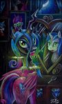  2015 blue_hair brainwashing changeling duo equine eyeshadow fangs female friendship_is_magic glowing green_eyes green_hair green_theme hair hair_brush holes horn long_hair makeup male mammal mind_control my_little_pony princess_cadance_(mlp) queen_chrysalis_(mlp) shining_armor_(mlp) tongue tongue_out traditional_media_(artwork) transformation tsitra360 unicorn winged_unicorn wings 