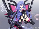  artist_name blue_hair breasts cleavage highres iris_heart keenh long_hair medium_breasts navel neptune_(series) purple_eyes sword symbol-shaped_pupils very_long_hair weapon wings 