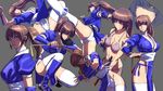  banned_artist blush bra breasts brown_eyes brown_hair choker cleavage dead_or_alive hood hoodie japanese_clothes kasumi_(doa) katana kicking kunai large_breasts long_hair ninja open_mouth panties pelvic_curtain ponytail s_tanly solo sword thighhighs underwear underwear_only weapon white_legwear 