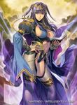  alternate_costume book breasts cape contrapposto fire_emblem fire_emblem:_kakusei fire_emblem_cipher gloves hand_on_hip highres homare_(fool's_art) jewelry large_breasts long_hair looking_at_viewer official_art open_book parted_lips purple_eyes purple_hair sideboob solo standing tharja thighhighs tiara two_side_up 