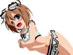  absurdres blanc blue_eyes blush bow bracelet brown_hair hair_bow hair_ornament highres jewelry neptune_(series) planeptune short_hair solo swimsuit transparent_background 