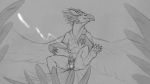  2018 4_toes avian balls beak black_and_white blurred_foreground claws cum cumshot digital_media_(artwork) ejaculation erection falcrus feathered_wings feathers feet feral front_view grohnass gryphon half-closed_eyes hi_res looking_at_viewer lying male medial_ring monochrome multi_medial_ring on_back orgasm pawpads penis quadruped sharp_claws sketch smile solo spread_legs spread_winds spreading tail_feathers tapering_penis toe_claws toes wings 