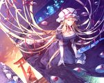  absurdly_long_hair bamboo bamboo_forest blonde_hair blue_sky bow breasts choker city city_lights cleavage cloud detached_sleeves dress elbow_gloves forest gap gloves hair_bow hair_ribbon hakurei_reimu hat hat_ribbon highres jpeg_artifacts kneeling large_breasts long_hair long_sleeves looking_at_viewer mob_cap multiple_girls nature puffy_short_sleeves puffy_sleeves purple_dress red_eyes ribbon ribbon_choker short_sleeves sky sunakumo sunset torii touhou very_long_hair white_gloves wide_sleeves yakumo_yukari 
